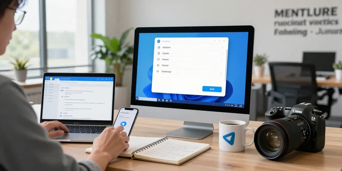 Setting Telegram Chinese language on a desktop in a modern office.
