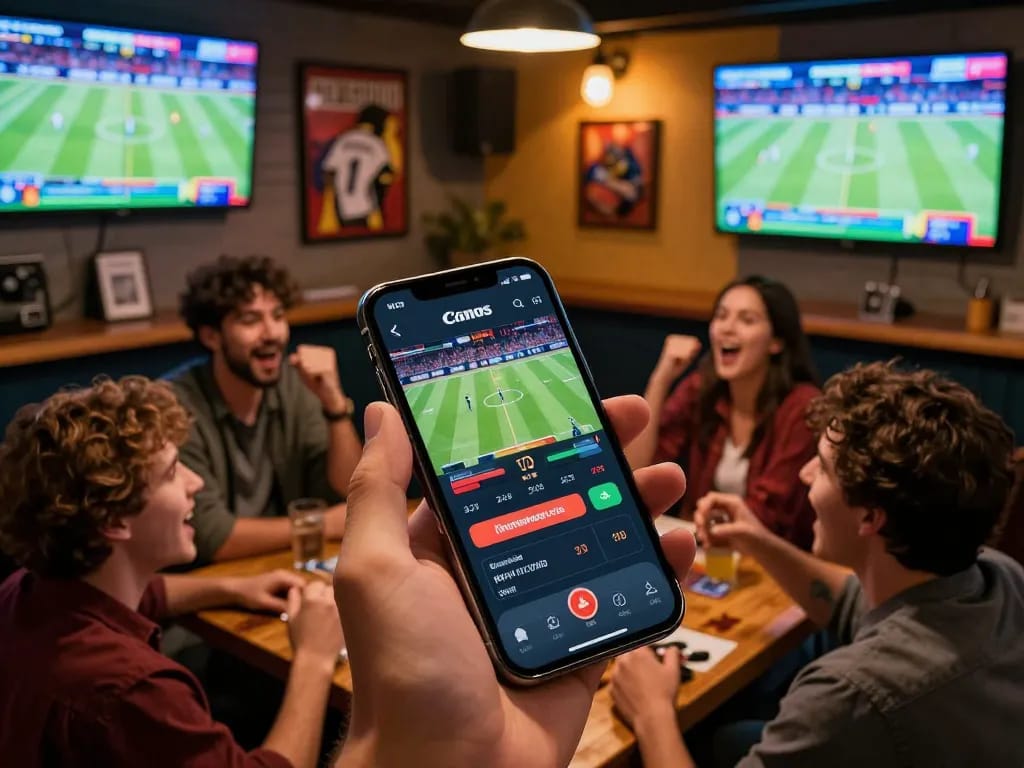 Experience thrilling sports bets with Vin88 in an energetic sports bar atmosphere.