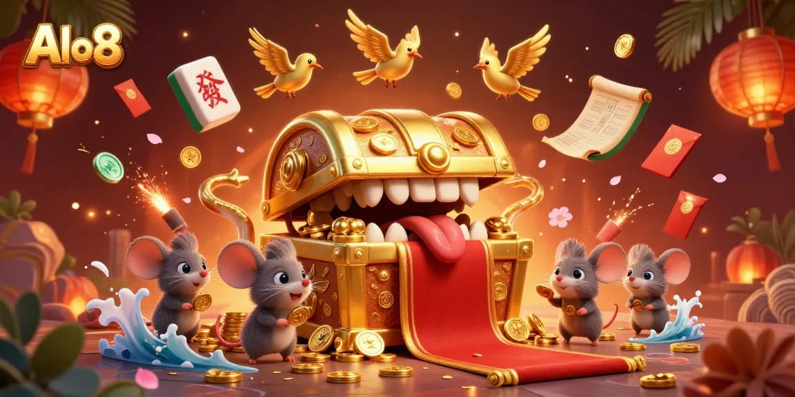 Alo8 attracts players with exciting treasure scenes featuring animated gaming elements and vibrant visuals.