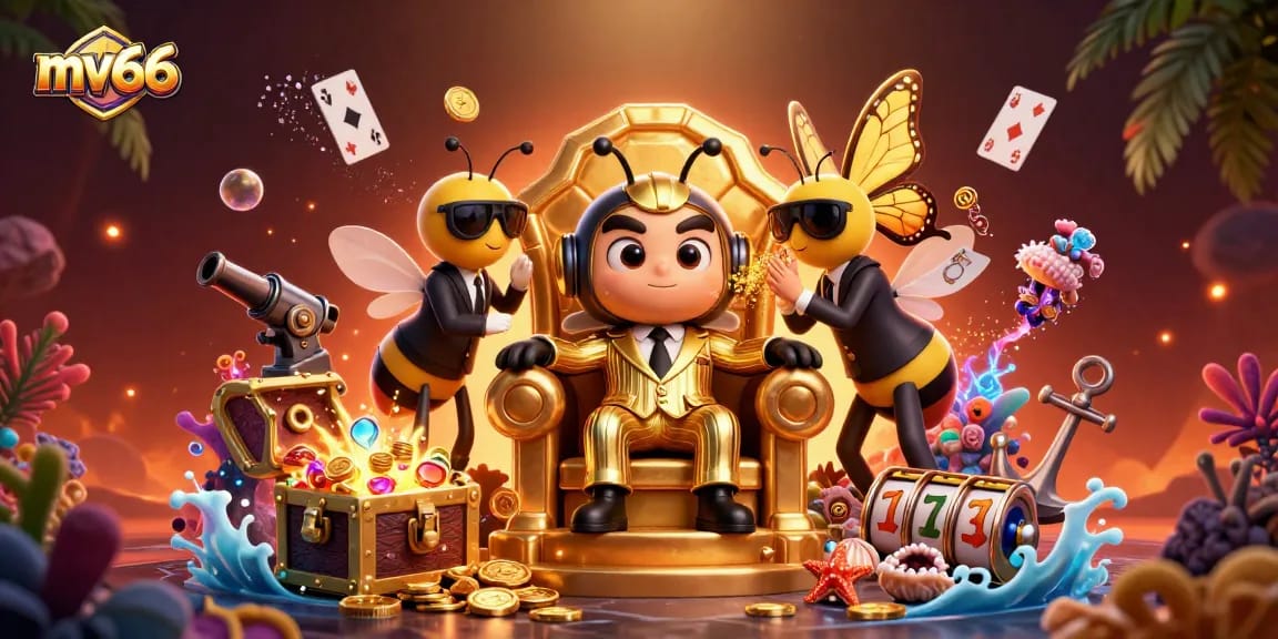Experience thrilling gambling with mv66 in this vibrant 3D casino scene filled with adventure.