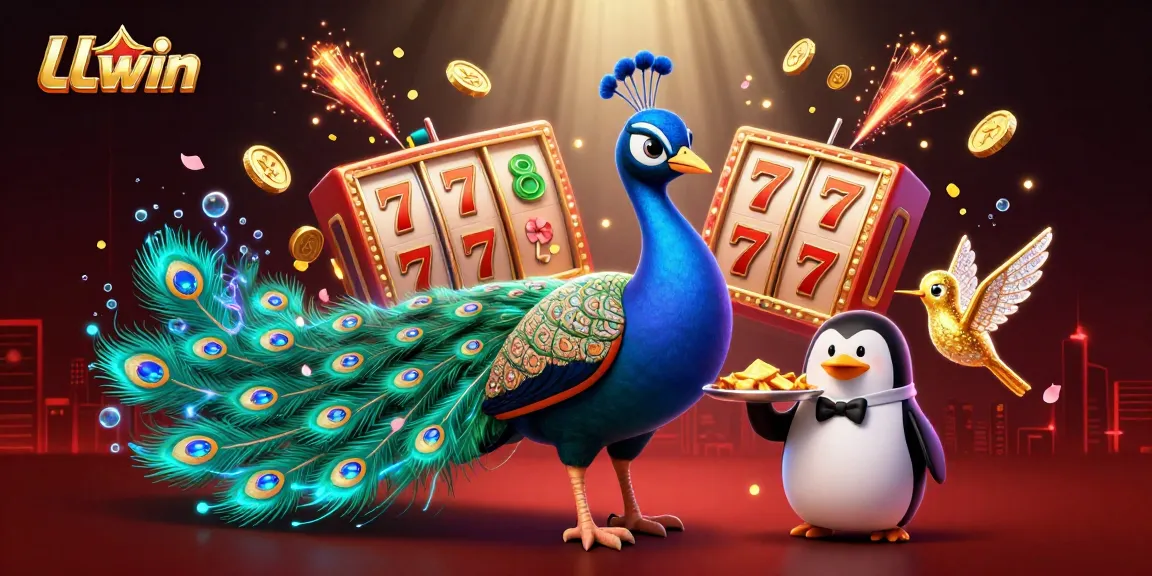 Experience LLwin's vibrant casino atmosphere with 3D characters amidst spinning slots and radiant jackpots.