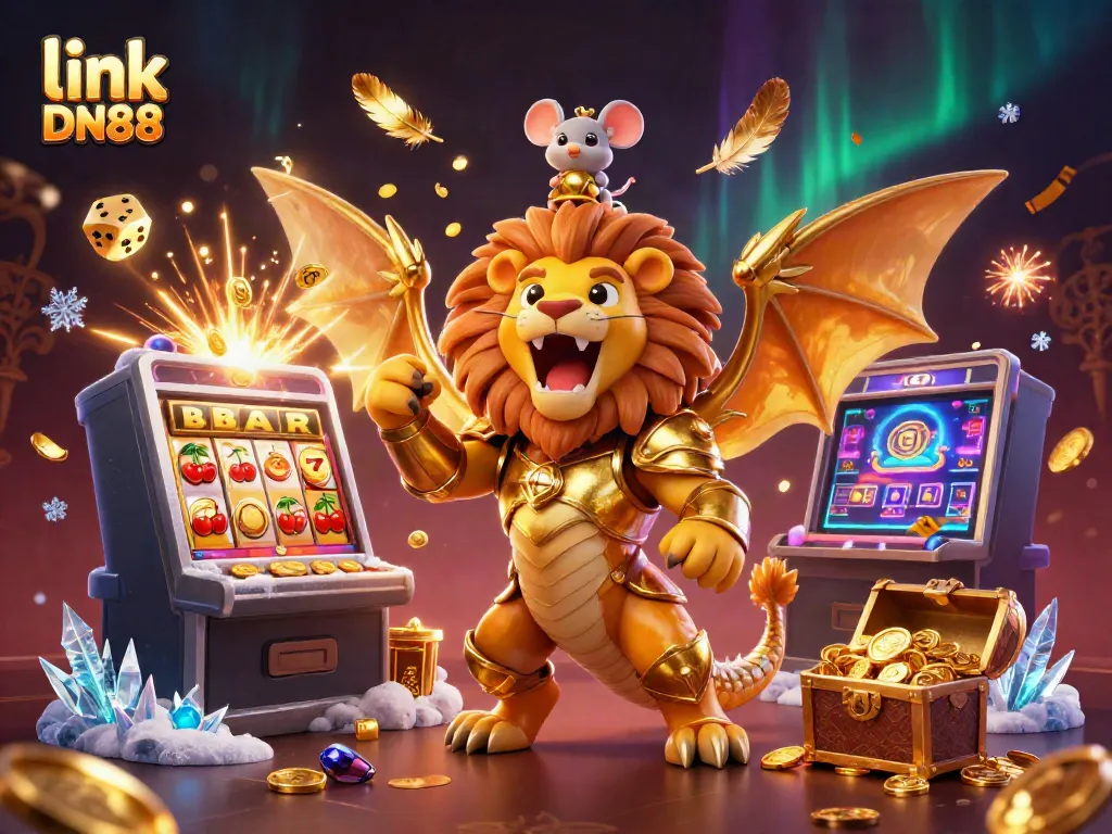 Experience thrilling actions with link DN88 in a festive casino scene featuring vibrant characters and exciting game elements.
