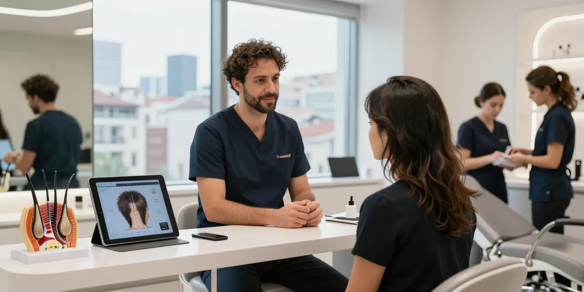 Consultation for hair transplant istanbul with a surgeon in a modern clinic environment.