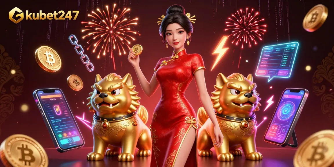 Experience the captivating world of kubet247 with an Asian woman amidst riches and excitement.