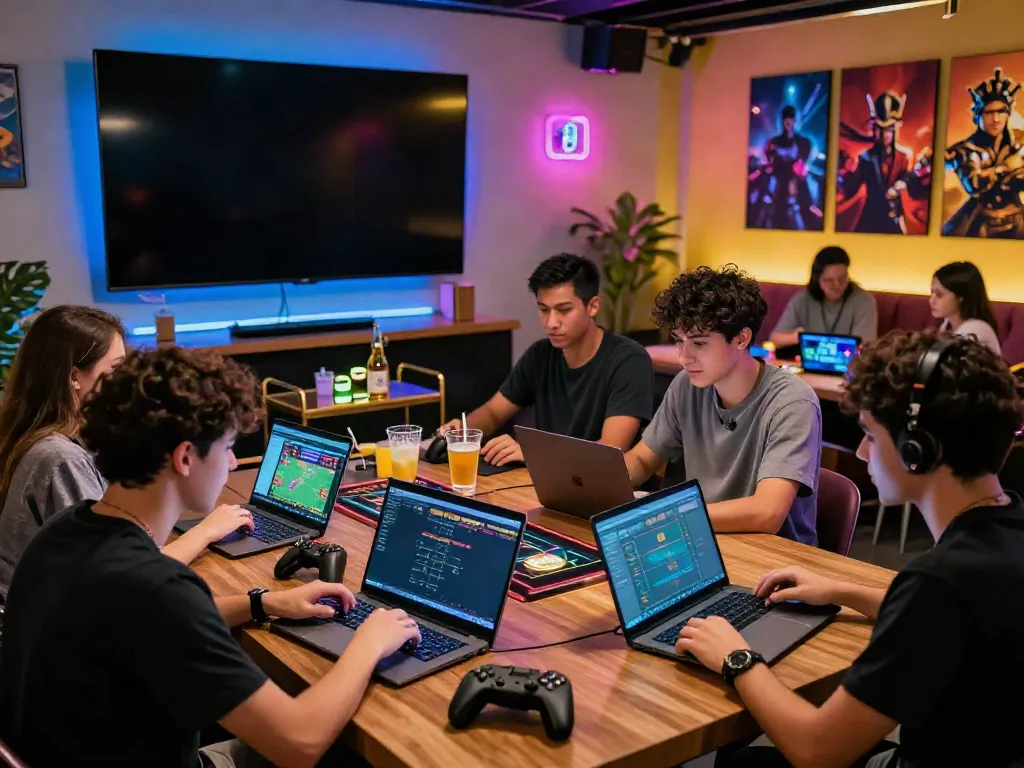 Group of friends enjoying live casino games at GEM88 in a vibrant setting.