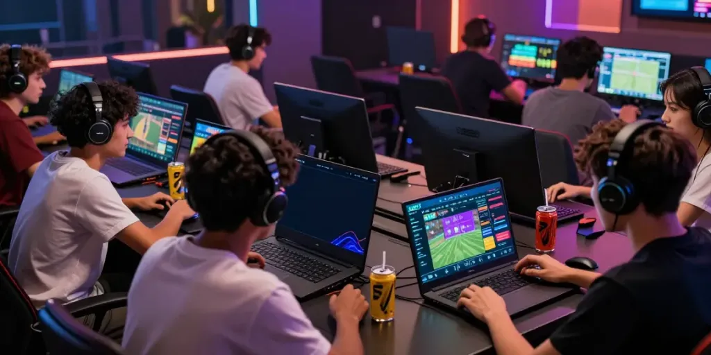 Excited users engaged in dynamic sports betting on NBET platform screens.