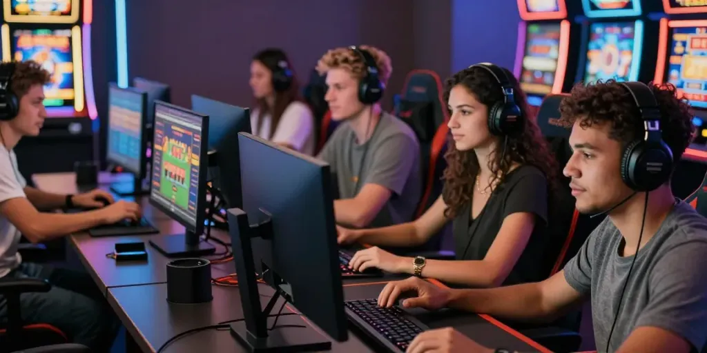 Exciting man88 online gaming scene with diverse players engaged in virtual casino games.