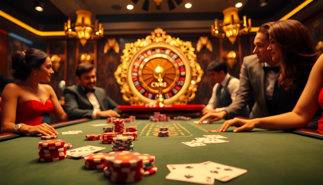 Experience thrilling gameplay at a CM88 casino table with vibrant poker chips and cards.