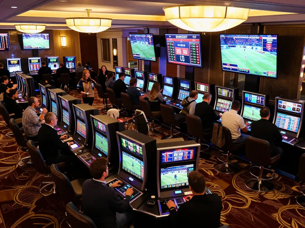 Excited bettors engaging with live sports events at Lucky88's casino.
