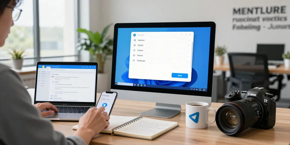 Setting Telegram Chinese language on a desktop in a modern office.