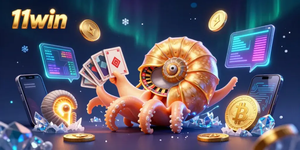 Engage with thrilling gameplay at 11win featuring a mesmerizing giant nautilus and crypto coins.