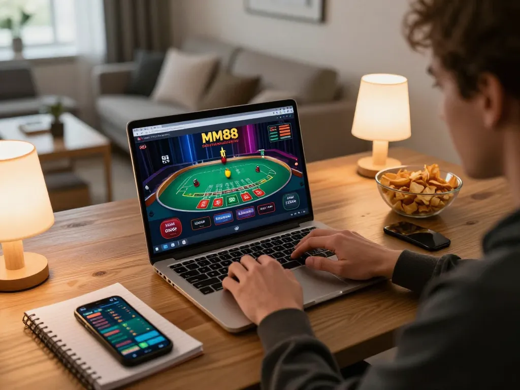 Engaging in a live dealer blackjack game on MM88 star while strategizing and enjoying home comforts