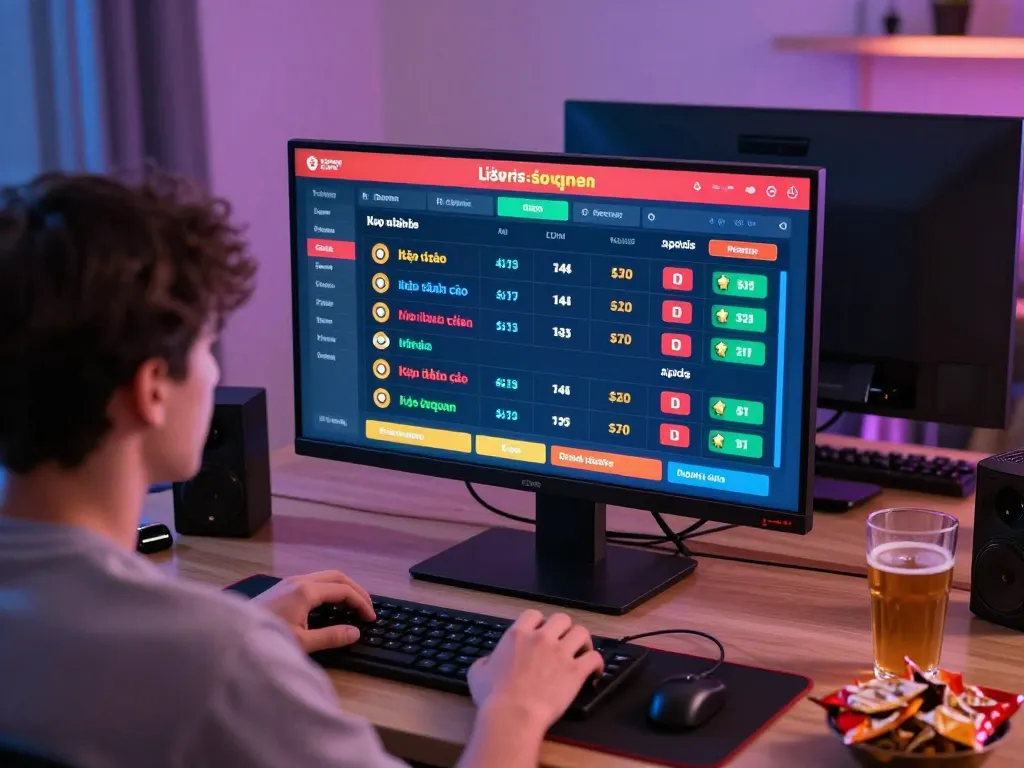 Engaged player analyzing kèo nhà cái chuẩn while using a sports betting app at home.