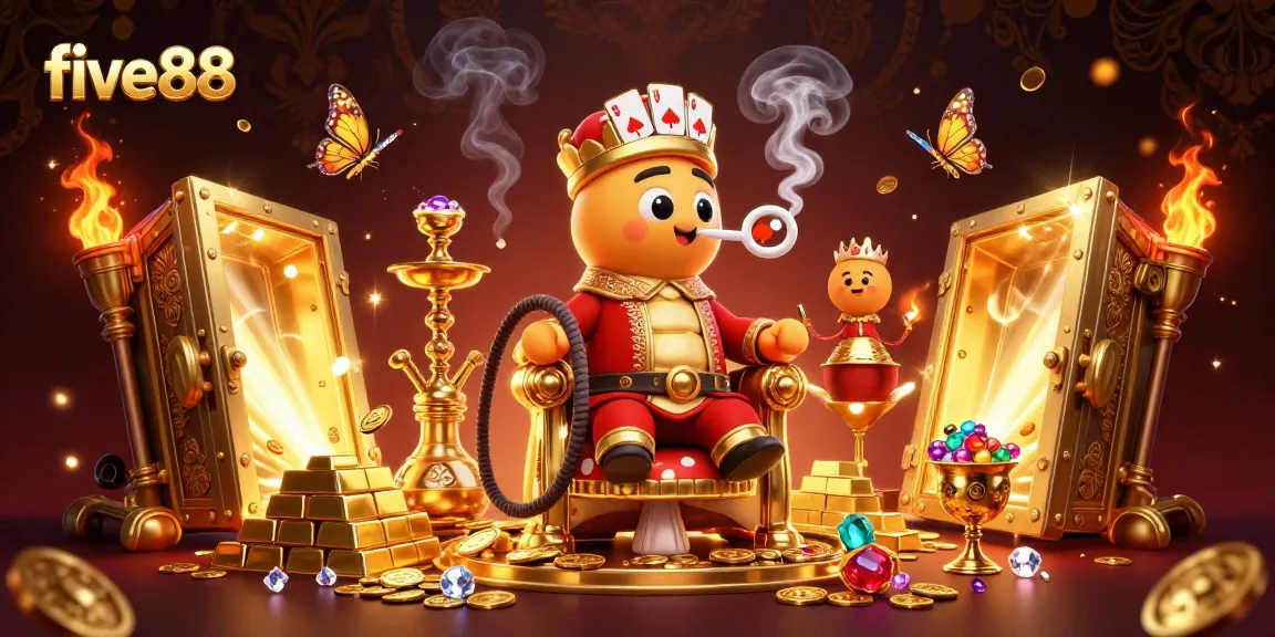 Engage with five88 in a vibrant 3D illustration showcasing exciting casino elements.