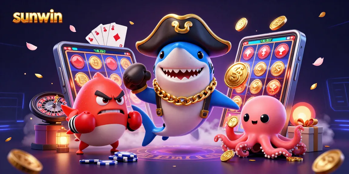 Play thrilling games with sunwin as a lively 3D pirate shark, pufferfish, and octopus surround casino elements.