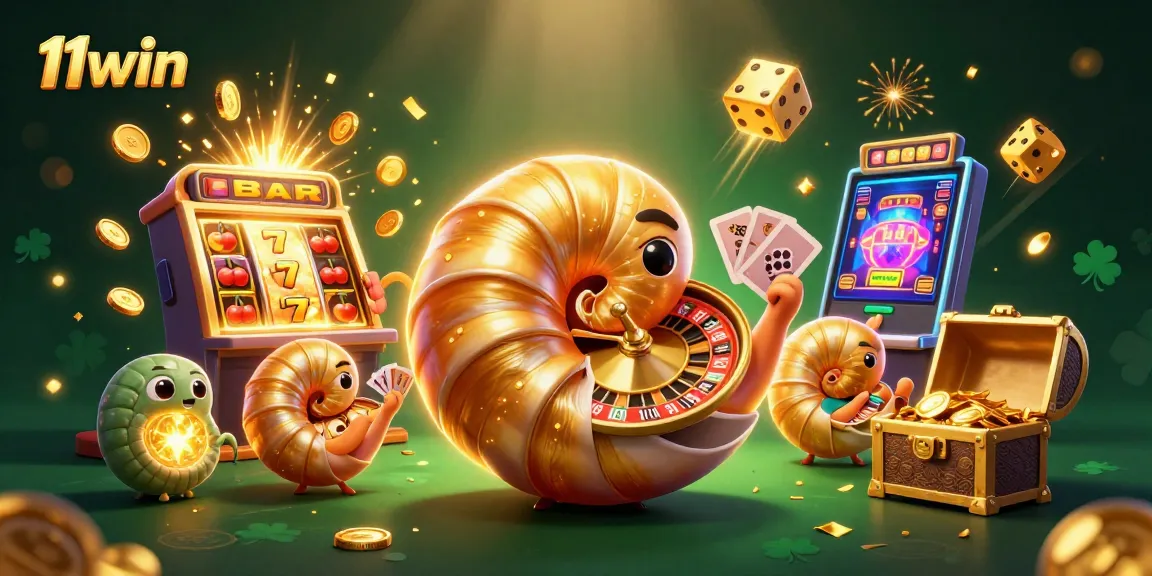 Experience the excitement of 11win with vibrant slot machines and glowing casino elements.